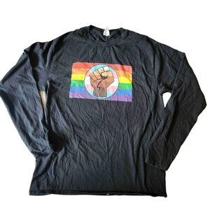 Port Company Black Rainbow Flag Fist Long Sleeve Shirt Large